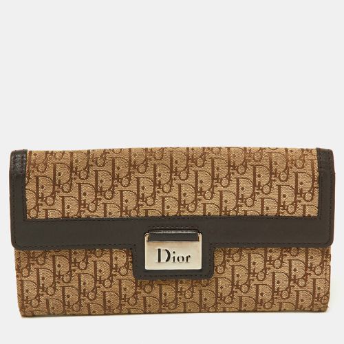 Brown Oblique Canvas and Leather Flap Continental Wallet - Dior - Modalova