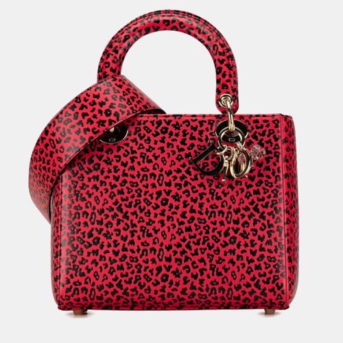 Red Leopard Print Leather Medium Lady Top Handle Bags - Dior - Modalova