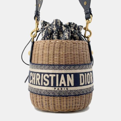 Blue Canvas and Wicker Drawstring Bucket Bag - Dior - Modalova