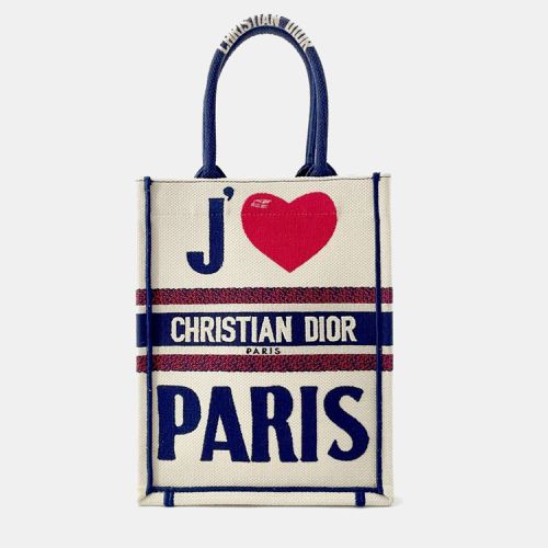 Ivory/Navy/Red Canvas Vertical Book Mini Tote Bag - Dior - Modalova