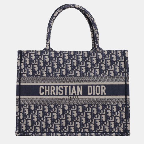 Christian Navy / Off White Medium Oblique Book Tote Bag - Dior - Modalova