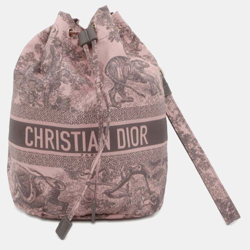 Pink/Gray Nylon Leather Toile de Jouy Drawstring Bag Pouch - Dior - Modalova