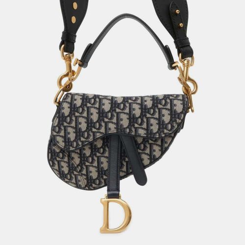 Navy Canvas Leather Saddle bag Size Mini - Dior - Modalova