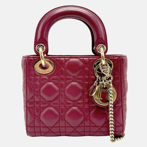 Wine Leather Mini Lady Top Handle Bag - Dior - Modalova