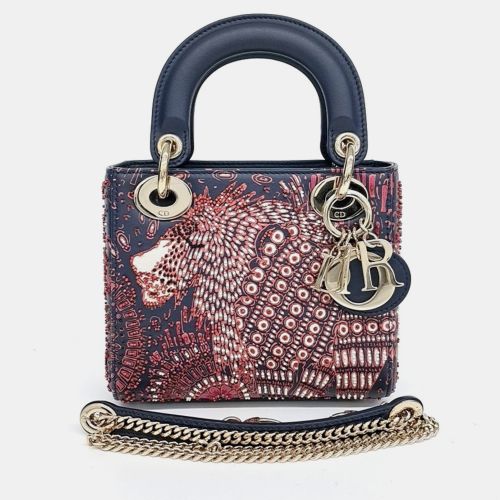 Navy Blue Leather Lady Mini Bag - Dior - Modalova