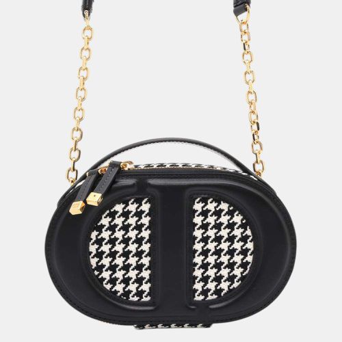 Houndstooth /White Leather Cotton Oval Camera Bag - Dior - Modalova