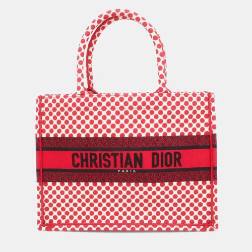 Christian Canvas White Book Polka Dot Medium Tote Bag - Dior - Modalova