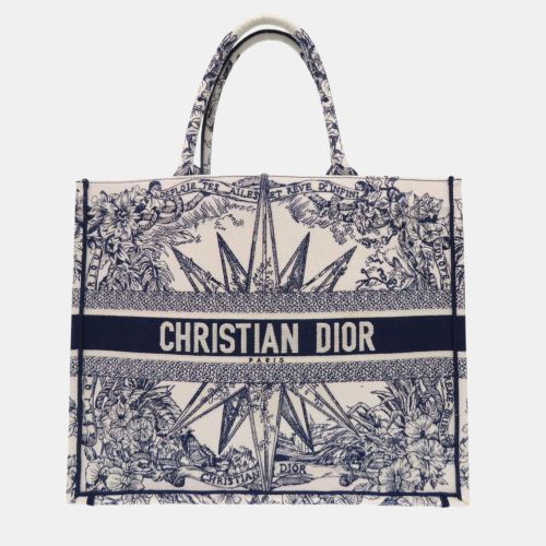 Christian White Canvas Large Embroidered Book Tote Bag - Dior - Modalova