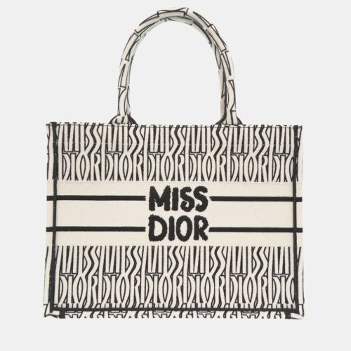 White/ Embroidered Canvas Medium Book Tote Bag - Dior - Modalova