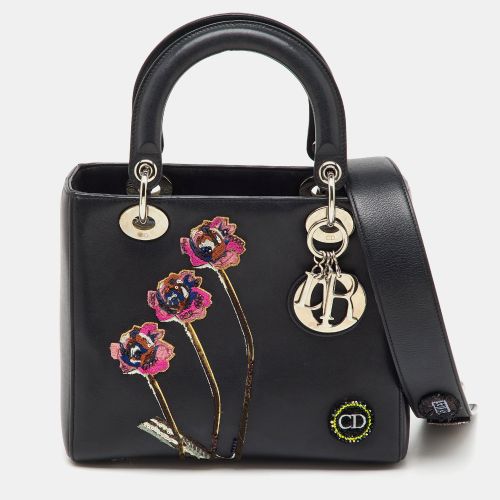 Leather Flower Embroidered Medium Lady Tote - Dior - Modalova