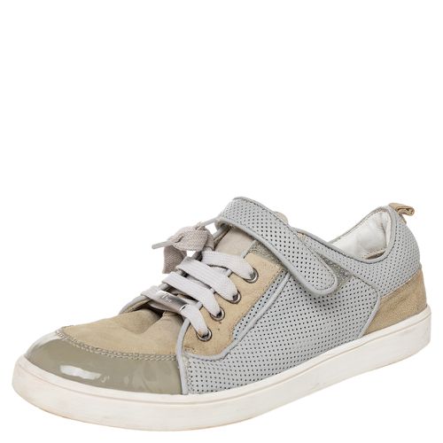 Grey Mesh And Patent Leather Low Top Sneakers Size 34 - Dior - Modalova