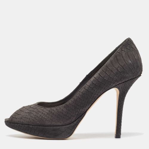 Dark Python Embossed Leather Miss Peep Toe Pumps Size 39 - Dior - Modalova