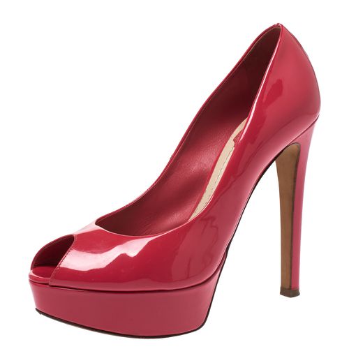 Christian Patent Leather Peep Toe Platform Pumps Size 37.5 - Dior - Modalova