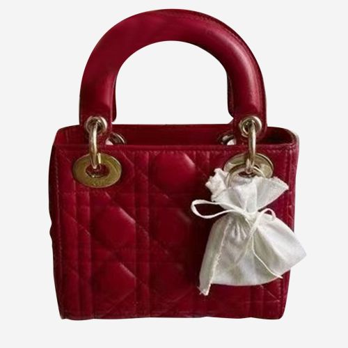 Wine Leather Mini Lady Tote Bag - Dior - Modalova