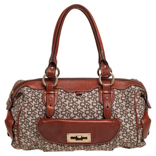 Brown Signature Canvas and Leather Satchel - Dkny - Modalova