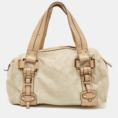 Gold Monogram Canvas and Leather Buckle Satchel - Dkny - Modalova