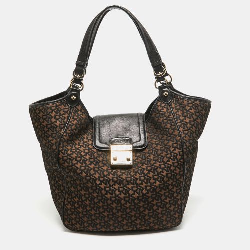 Brown Monogram Jacquard Fabric and Leather Tote - Dkny - Modalova