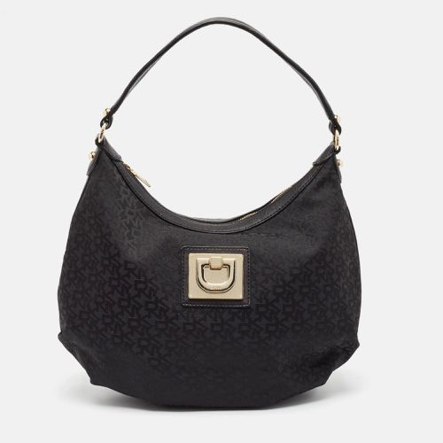 Monogram Canvas and Leather Zip Hobo - Dkny - Modalova