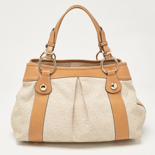 Brown Monogram Canvas and Leather Front Zip Tote - Dkny - Modalova