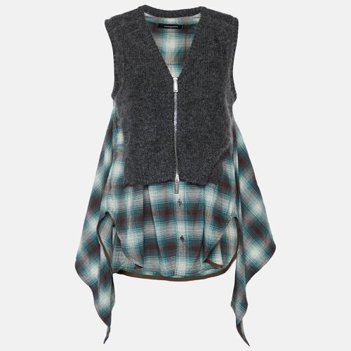 Green Checkered Cotton & Knit Overlay Sleeveless Shirt S - Dsquared2 - Modalova