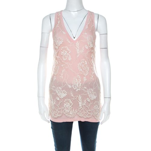 Pale Floral Lace Overlay Tank Top L - Emanuel Ungaro - Modalova