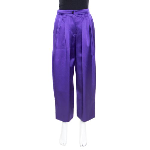 Satin Pleated Wide Leg Pants S - Emporio Armani - Modalova