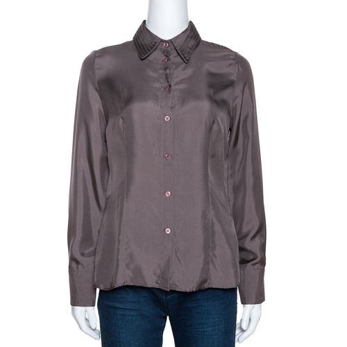 Taupe Silk Collar Detail Shirt S - Emporio Armani - Modalova