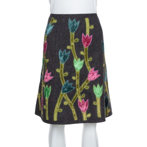 Wool Floral Appliqued A-Line Skirt M - Emporio Armani - Modalova