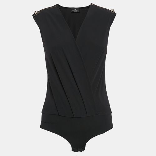 Black Crepe Shoulder Detail V-Neck Bodysuit M - Elisabetta Franchi - Modalova