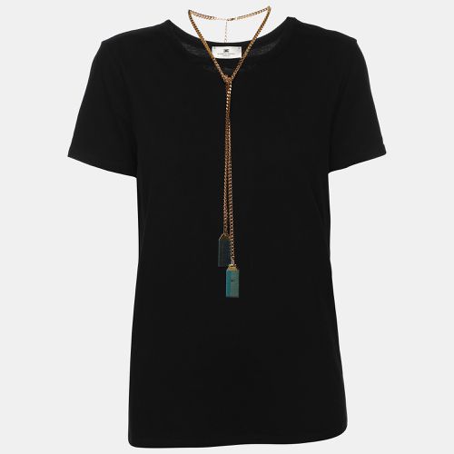 Cotton Round Neck Chain T-Shirt S - Elisabetta Franchi - Modalova