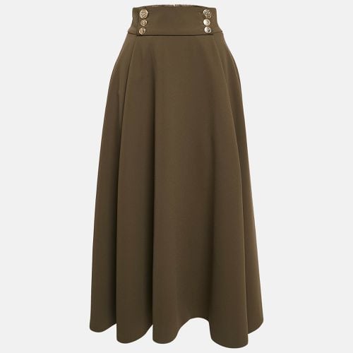 Olive Crepe Box Pleated Midi Skirt M - Elisabetta Franchi - Modalova