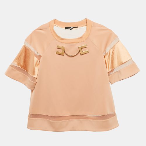 Light Logo Plaque Tulle Trim Jersey Top S - Elisabetta Franchi - Modalova