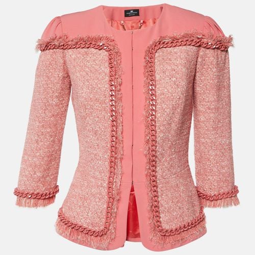 Tweed and Crepe Chain Detail Jacket M - Elisabetta Franchi - Modalova