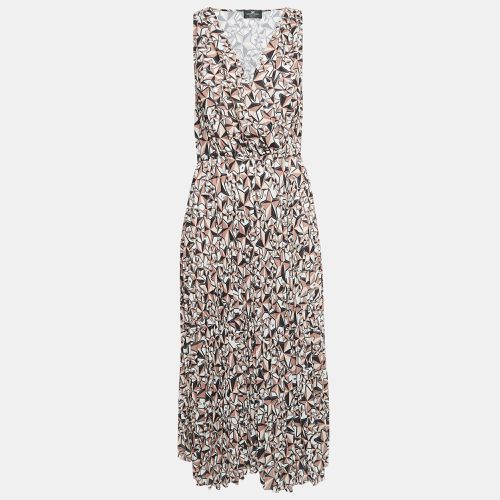 Printed Pleat Crepe Detail Midi Dress M - Elisabetta Franchi - Modalova