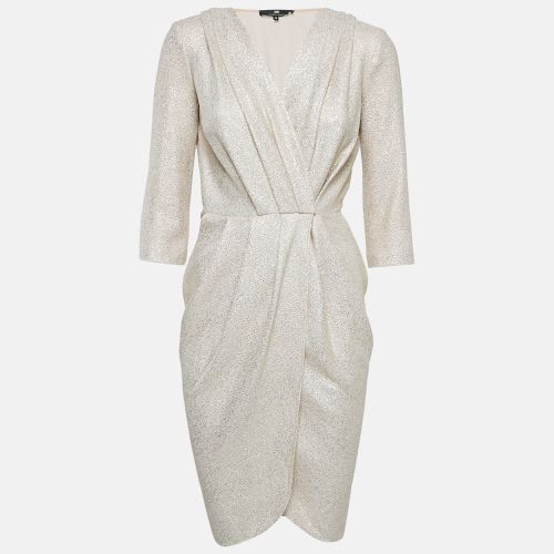 Cream Foil Print Textured Crepe Wrap Dress S - Elisabetta Franchi - Modalova