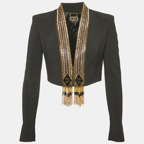 Embellished Crepe Cropped Blazer M - Elisabetta Franchi - Modalova