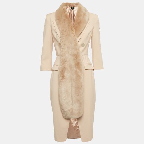 Crepe Faux Fur Collar Double Breasted Coat S - Elisabetta Franchi - Modalova