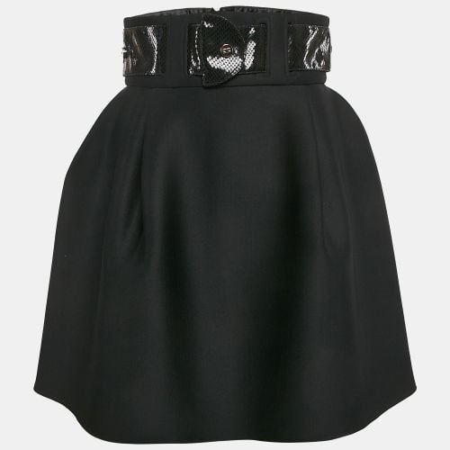 Faux Leather Belted Neoprene Flared Mini Skirt M - Elisabetta Franchi - Modalova