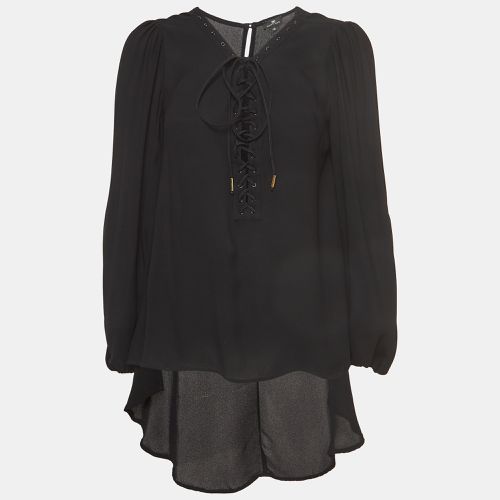 Crepe Lace-Up Neck Camicia Blouse L - Elisabetta Franchi - Modalova