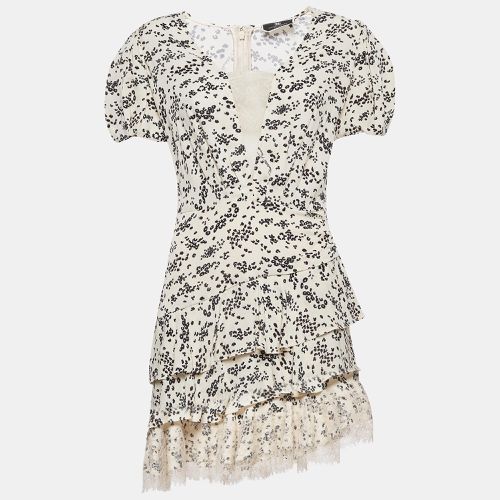 Floral Print Lace Trim Crepe Tiered Mini Dress M - Elisabetta Franchi - Modalova