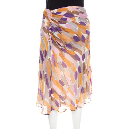 Brush Stroke Printed Silk Chiffon A Line Skirt M - Escada - Modalova