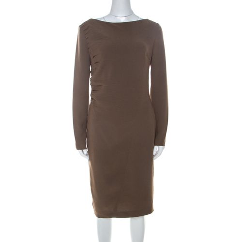 Olive Crepe Side Pleated Long Sleeve Shift Dress M - Escada - Modalova