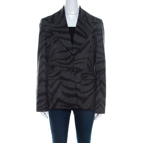 Cashmere Wool Animal Pattern Single Button Blazer M - Escada - Modalova