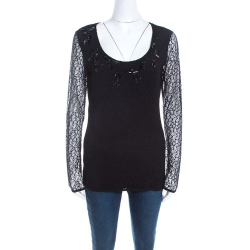 Lace Overlay Jersey Crystal Embellished Scoop Neck Erbrou Top S - Escada - Modalova