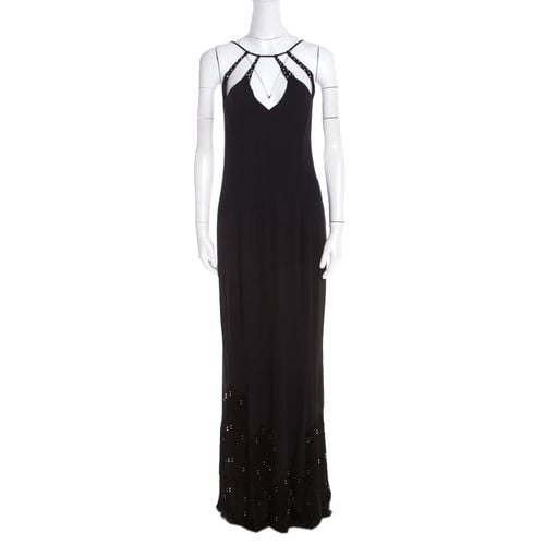 Crepe Silk Sequin Embellished Fringed Hem Evening Dress M - Escada - Modalova