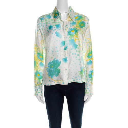 Floral Print Silk Button Front Shirt M - Escada - Modalova