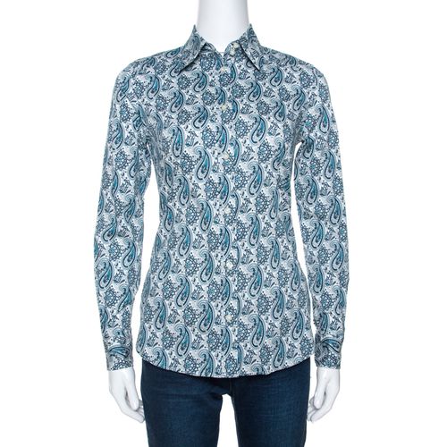 Teal Paisley Printed Stretch Cotton Shirt S - Etro - Modalova