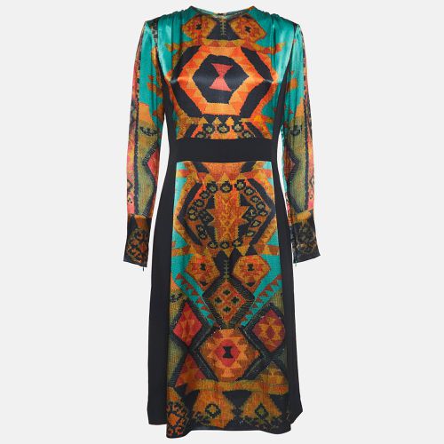 Black & Ikat Print Satin & Crepe Full Sleeve Dress M - Etro - Modalova