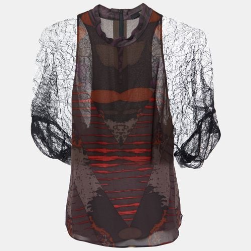 Printed Silk & Lace Mock Neck Blouse S - Etro - Modalova