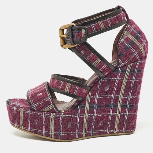 Magenta /Black Tweed and Leather Platform Wedge Sandals Size 40 - Etro - Modalova